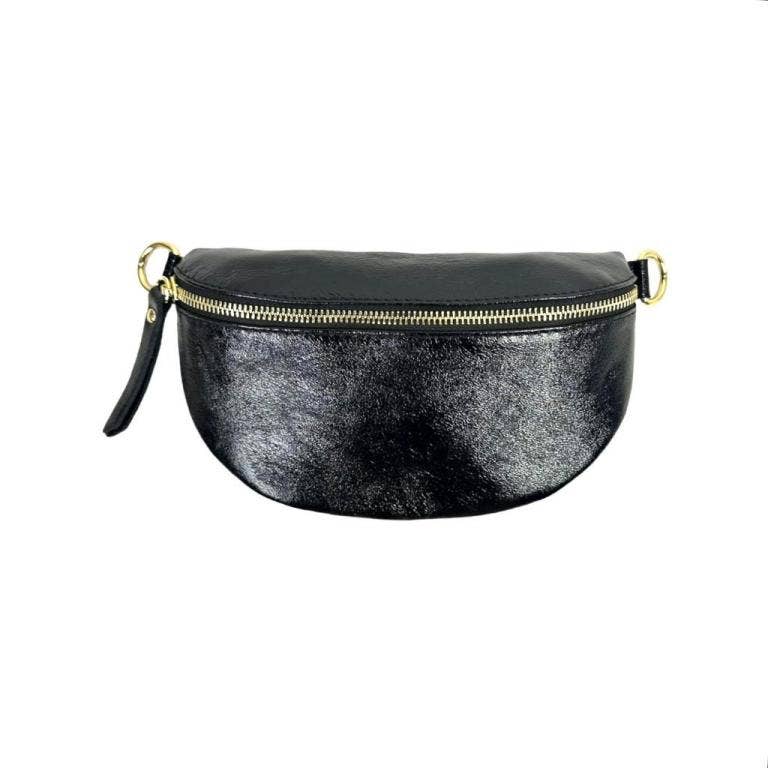 Metallic Leather Waist Bag: Bronze