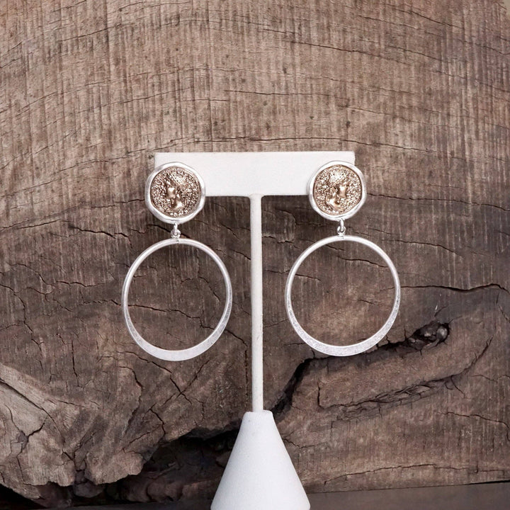 Coin and Hoop Earrings :Silver Tone