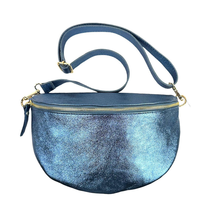 Large Metallic Italian Leather Waist Bag. Bronze