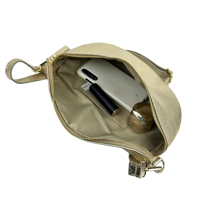 Large Metallic Italian Leather Waist Bag. Bronze