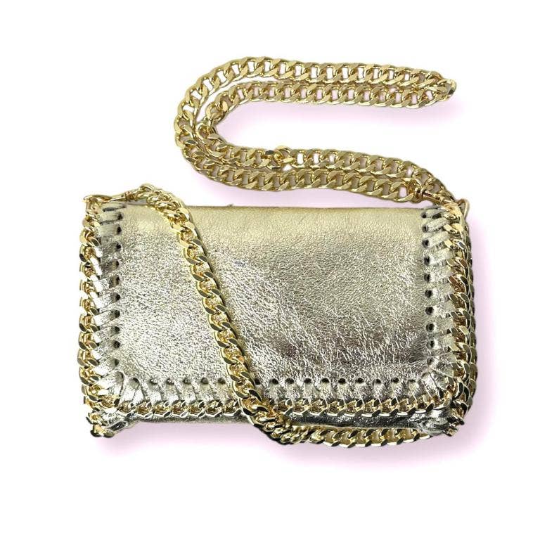Leather Bag w/Chain: Navy blue