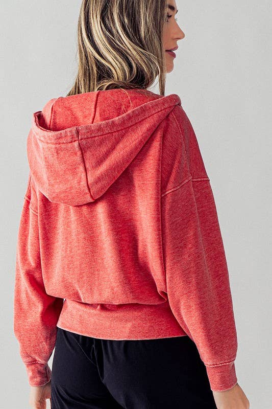 WASHED ZIP UP HOODIE JKT: BLUE FOG