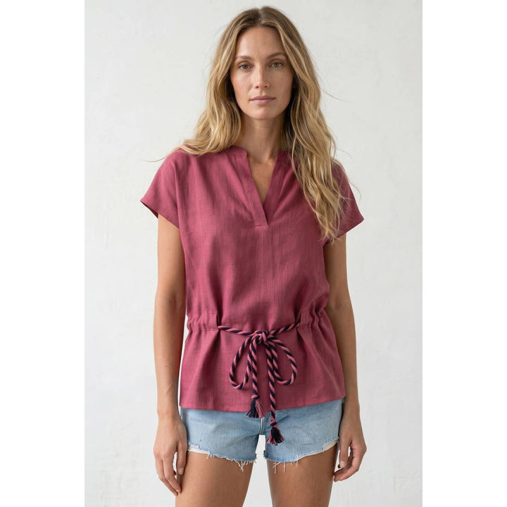 Rope Tie Waist Top: Taupe / M