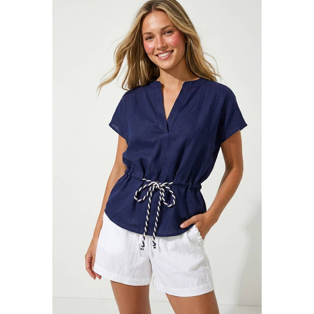 Rope Tie Waist Top: Taupe / M