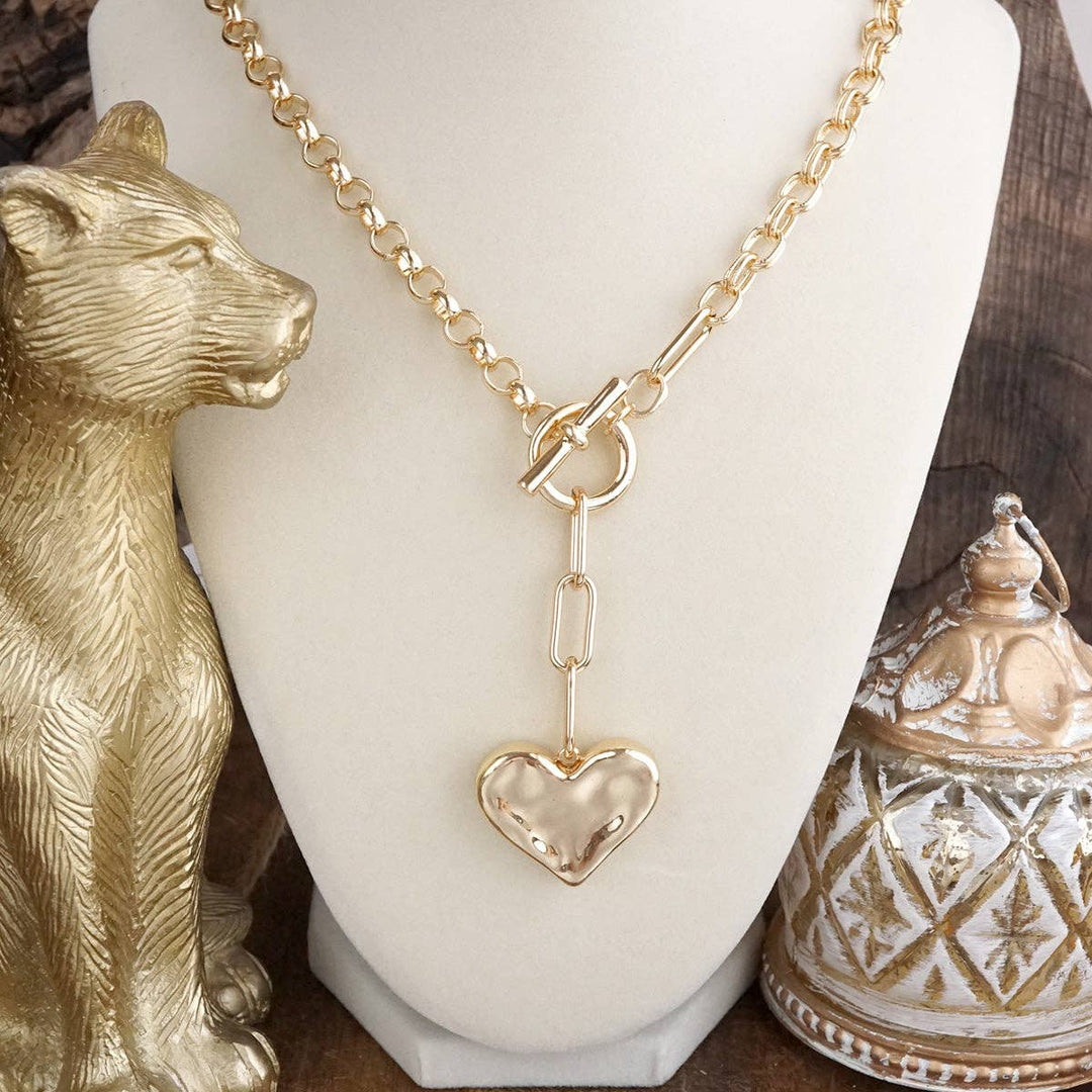 Hammered Heart Lariat Necklace in Gold