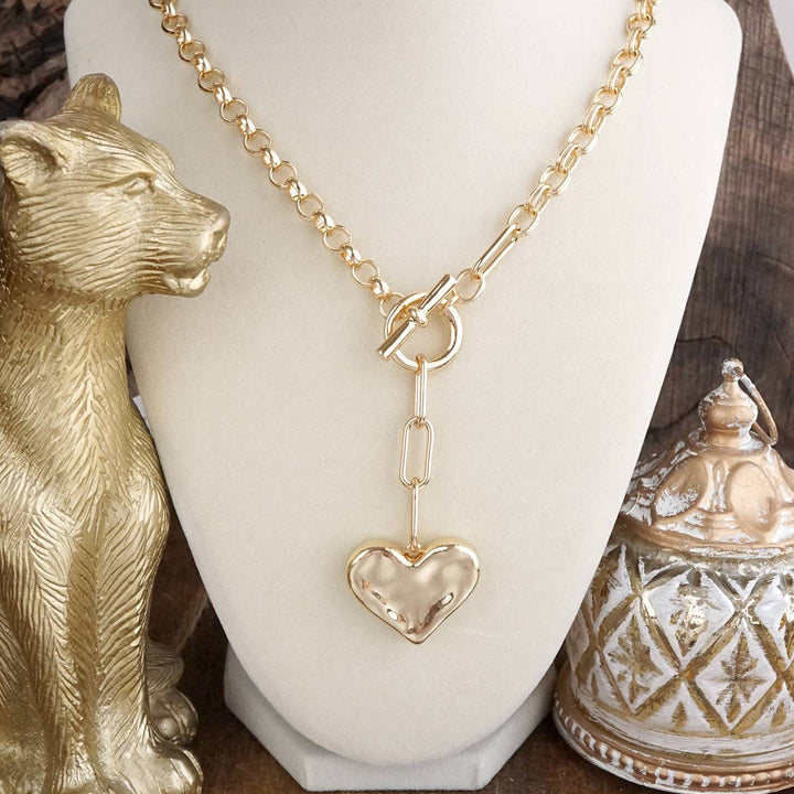 Hammered Heart Lariat Necklace in Gold