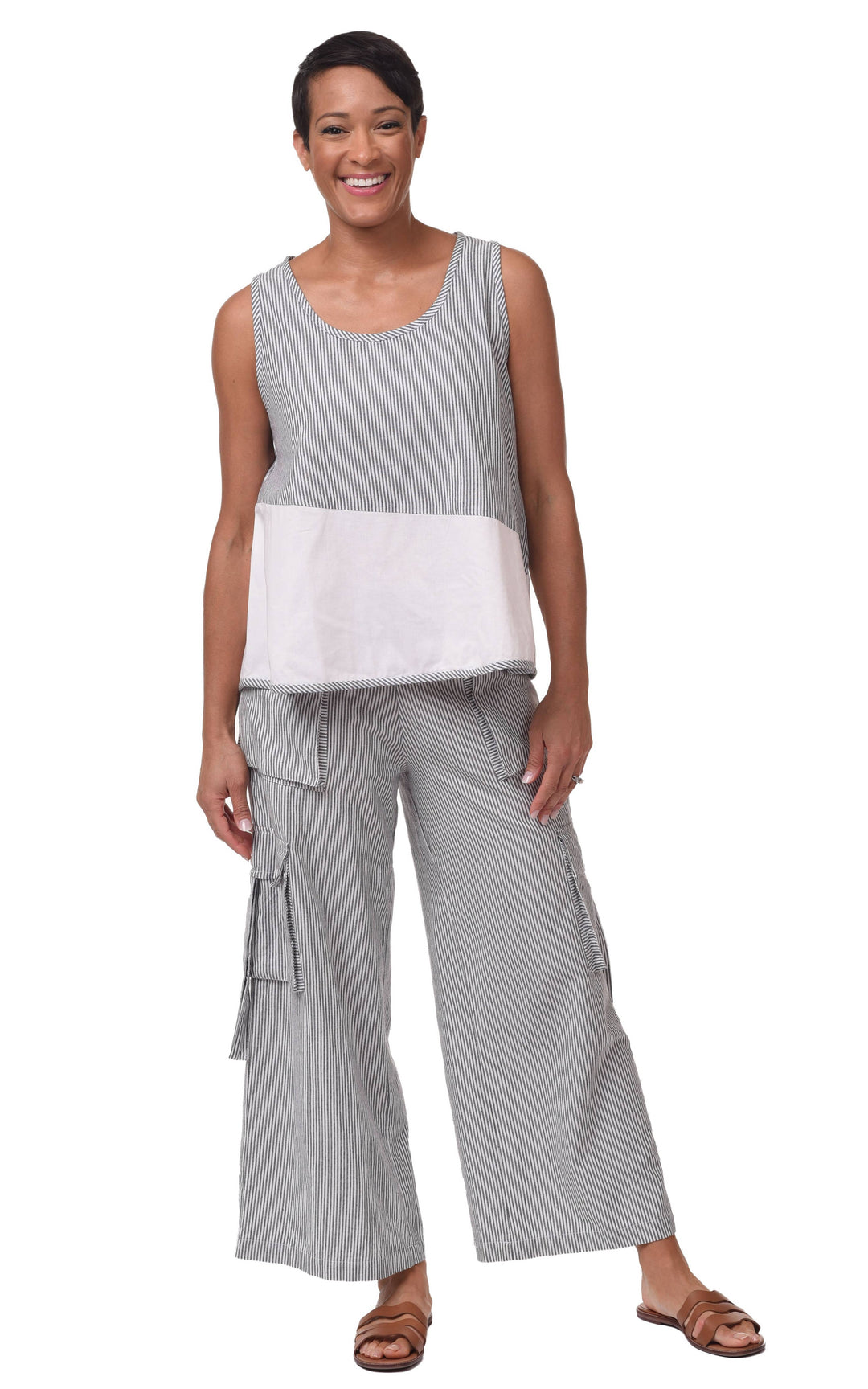 Tulip Clothing - CV1086 Calista Cargo Pant in Ticking Stripe*: M