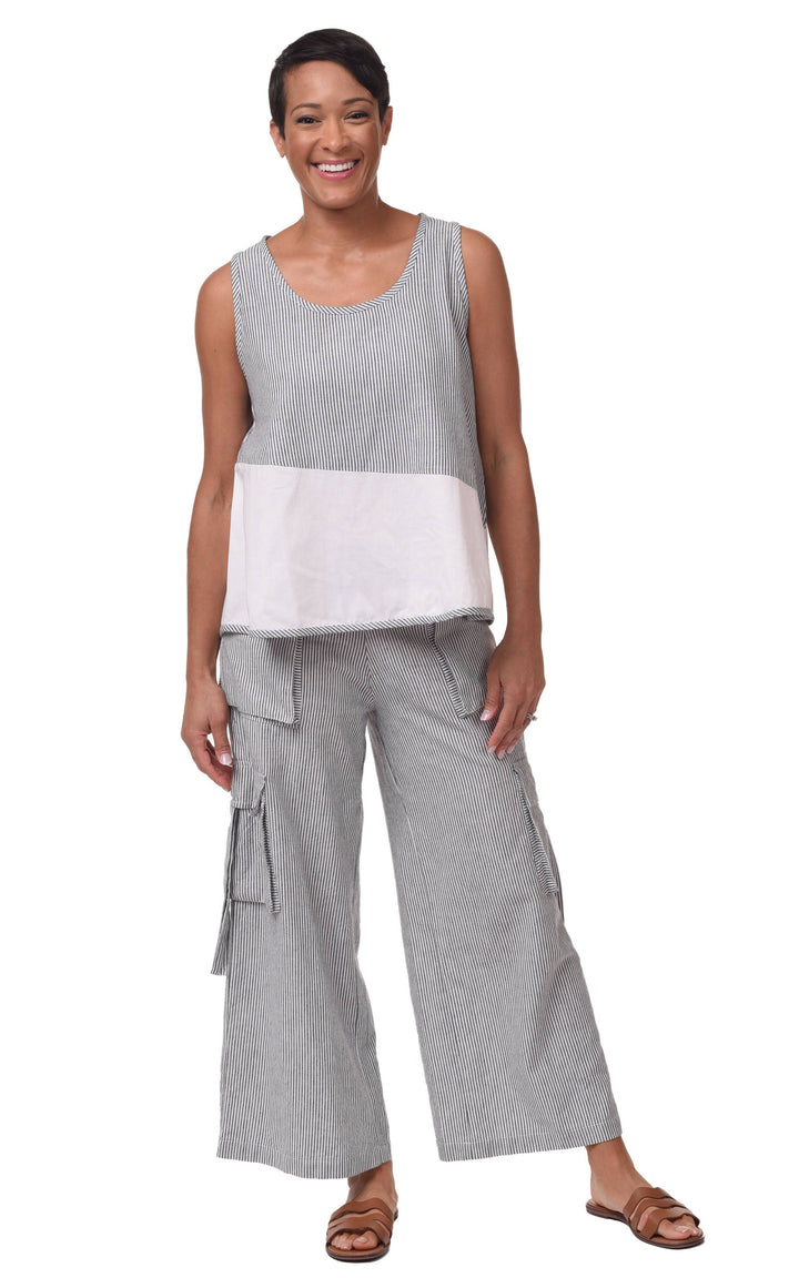 Tulip Clothing - CV1086 Calista Cargo Pant in Ticking Stripe*: L