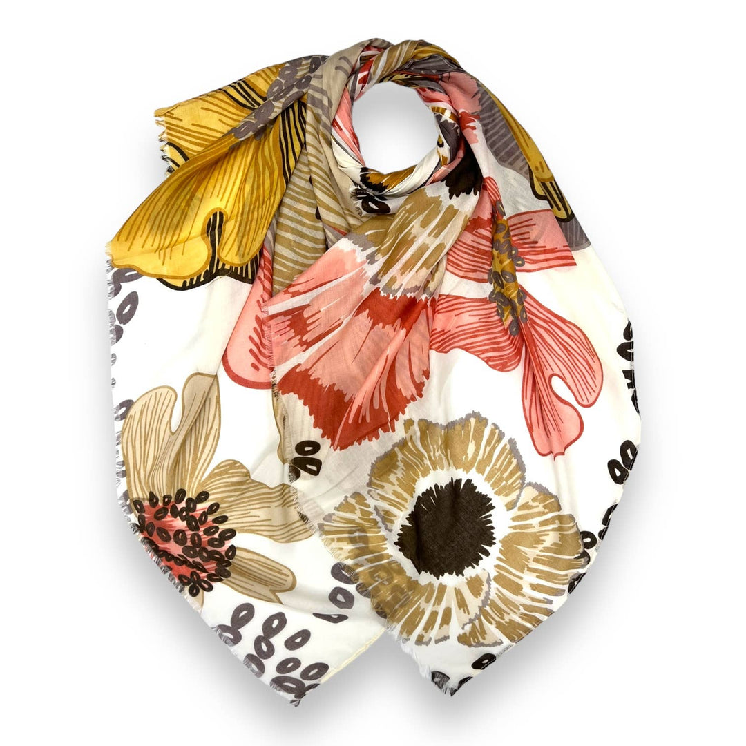 Big flower printed scarf: Grey
