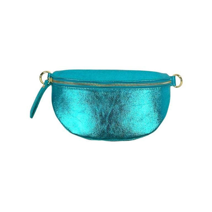 Metallic Leather Waist Bag: Black