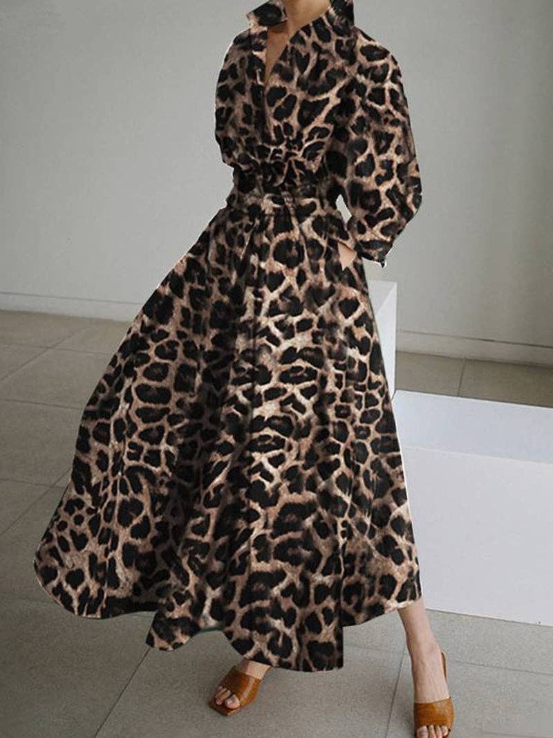 Leopard Print Maxi Dress: LEOPARD / S