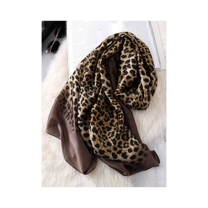Sheer Trend - Stylish Leopard Gradient Silk Scarf: CAMEL / FREE SIZE
