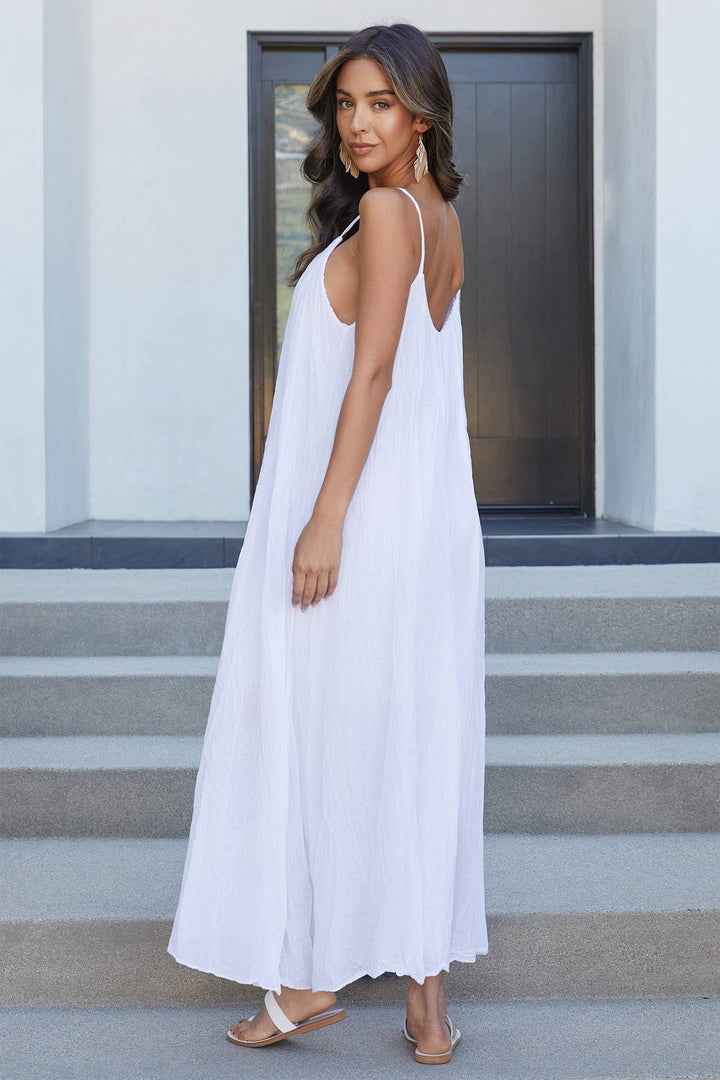 GAUZE MAXI DRESS: White / M