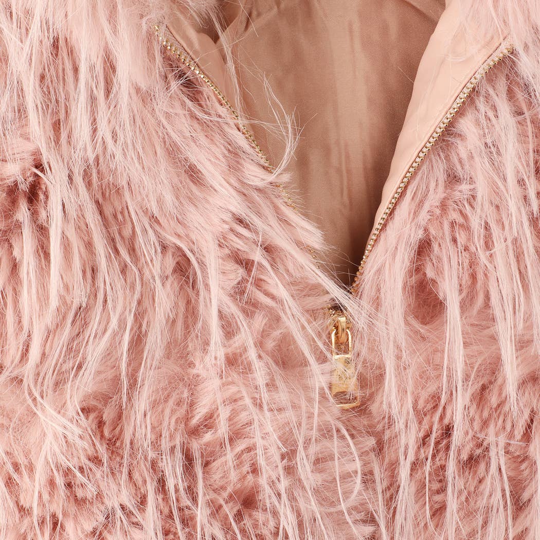 Faux Fur Zip Jacket: Beige / L/XL
