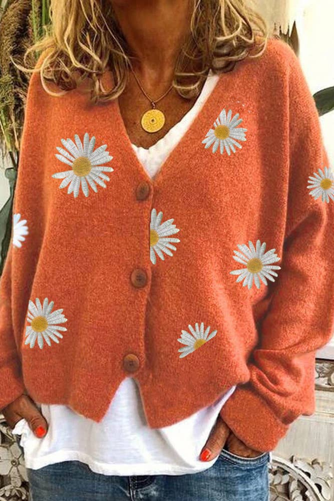 Daisy V-neck Cardigans: Orange / M