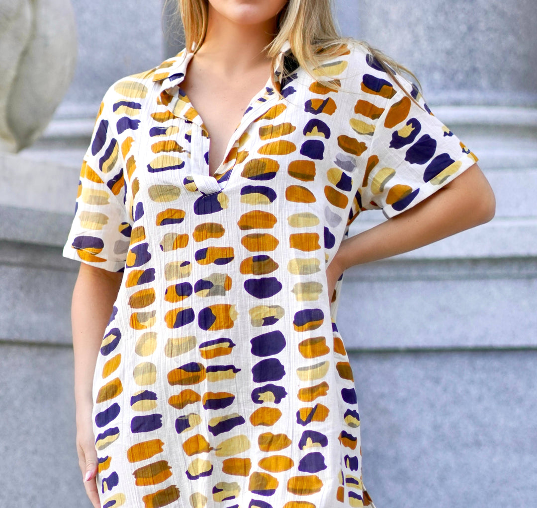 Zoey Geo Dress: White Gold / XL
