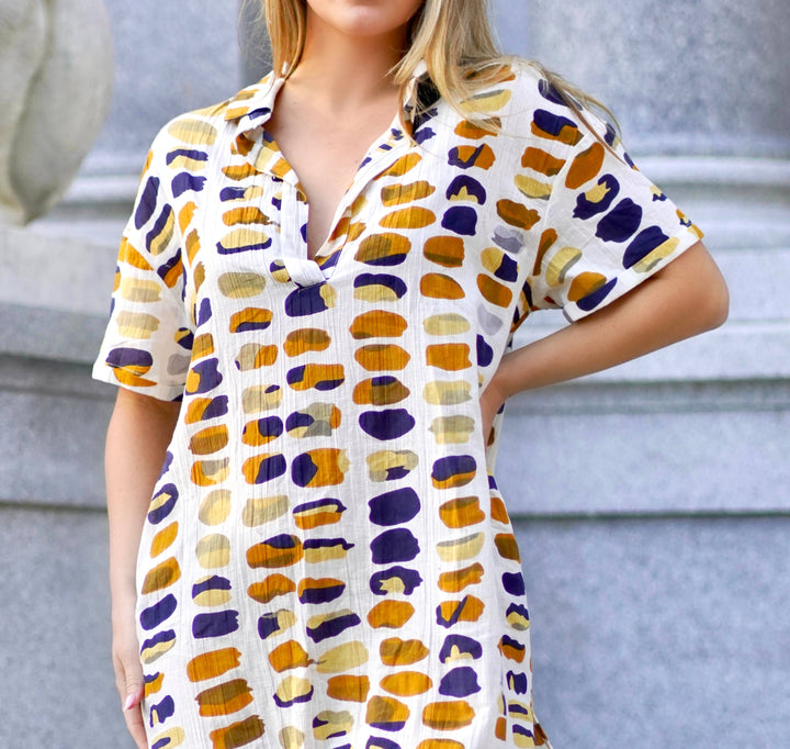 Zoey Geo Dress: White Gold / XL