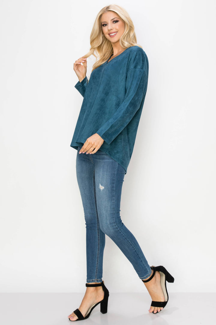 Andrea Stretch Suede Top: PEACOCK / M / A5415