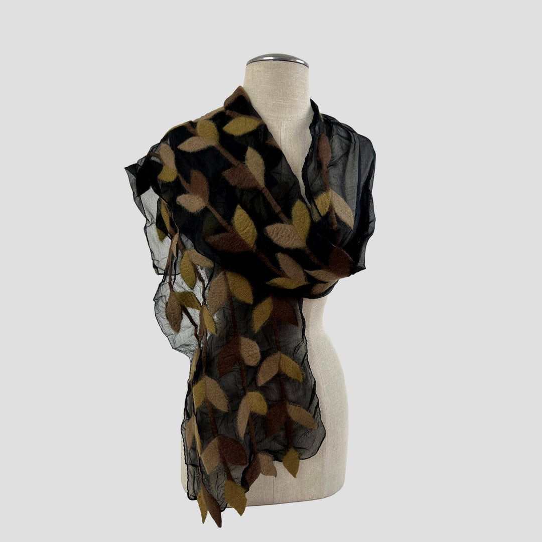 Leaf Merino Wool Handmade Felt Scarf: Blue-Green