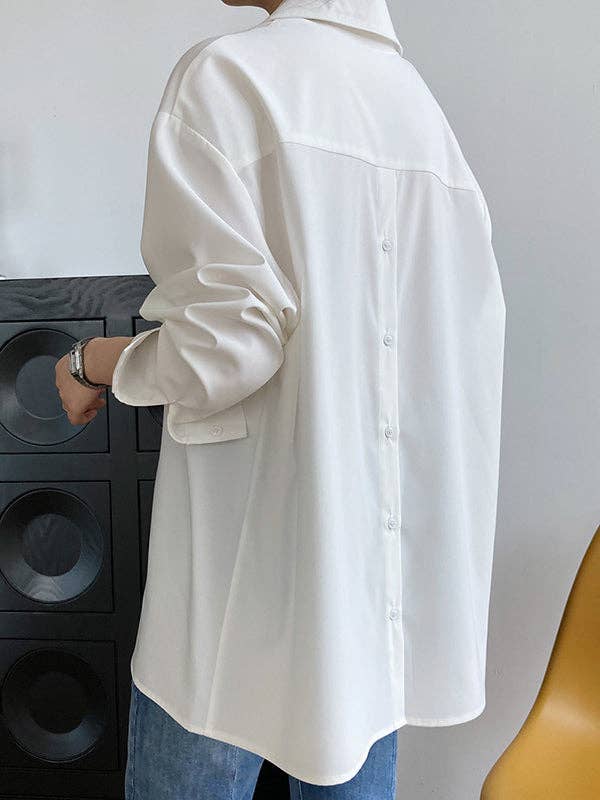 Buttoned Back Blouses: WHITE / M