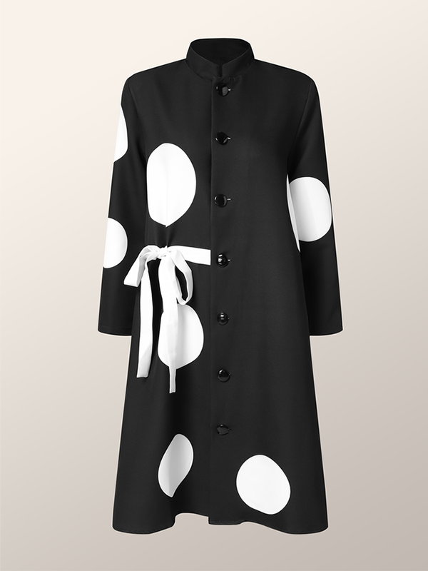 Asymmetric Polka-Dot Dress: BLACK / S