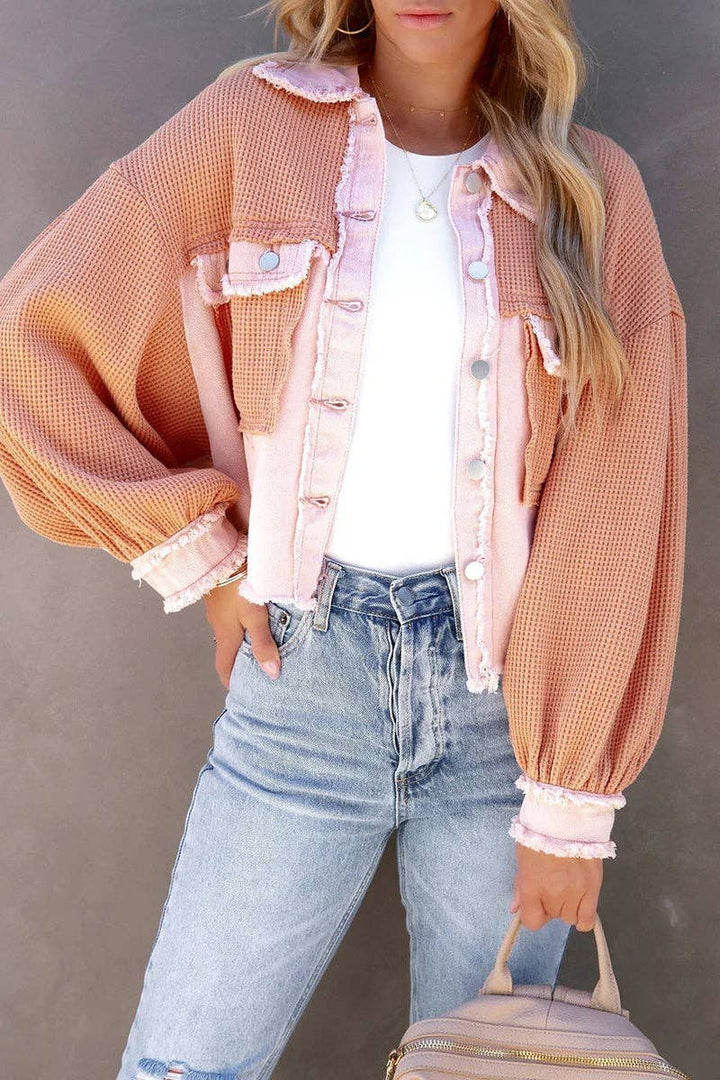 Waffle Patch Denim Jacket: PINK / L