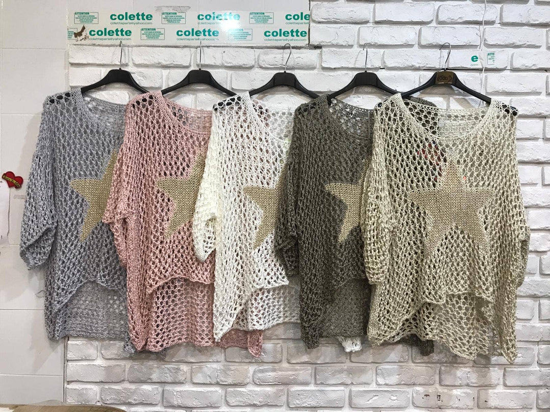 Cotton knit sweater star 100% cotton: Persimmon