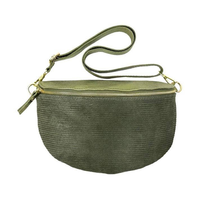 Large Suede and Leather Waist Bag: Black