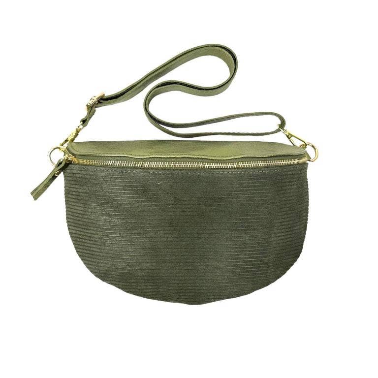Large Suede and Leather Waist Bag: Yellow
