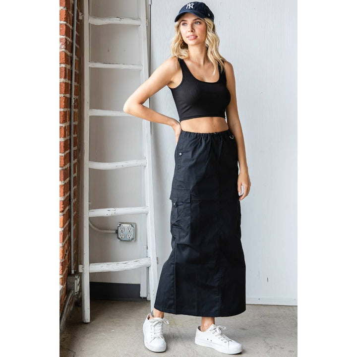 Parachute Cargo Long Skirt: Black / M