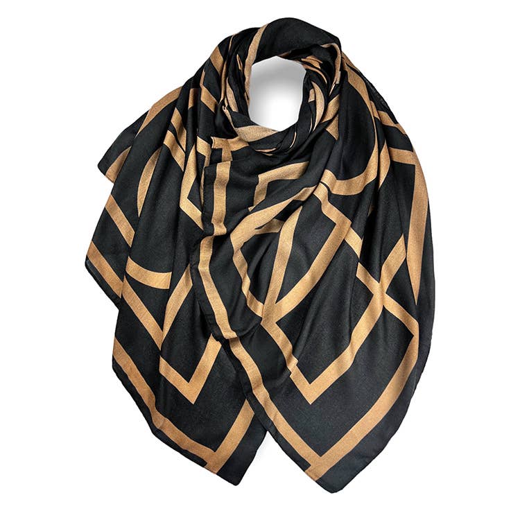 Scarf with Geometric Print Brown