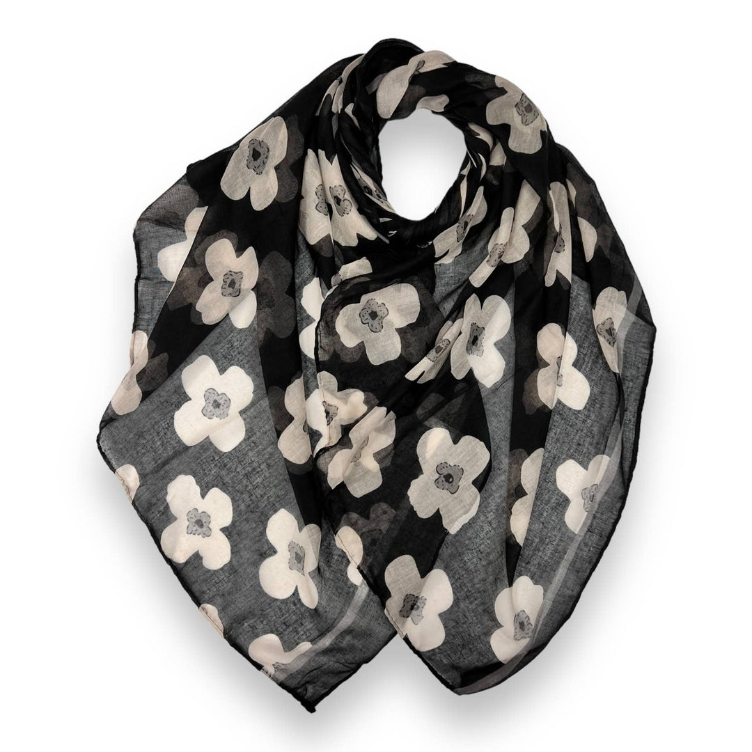 Daisy printed scarf: Black