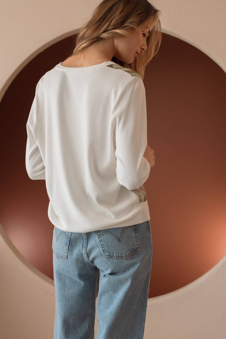 Print Cardigan: White / M