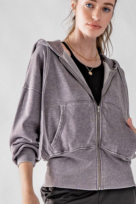 WASHED DOLMAN ZIP UP HOODIE JKT: NATRL
