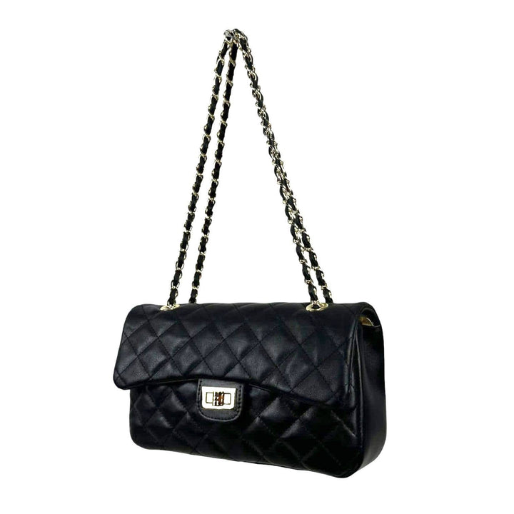 Premium Quilted Leather Bag: Black