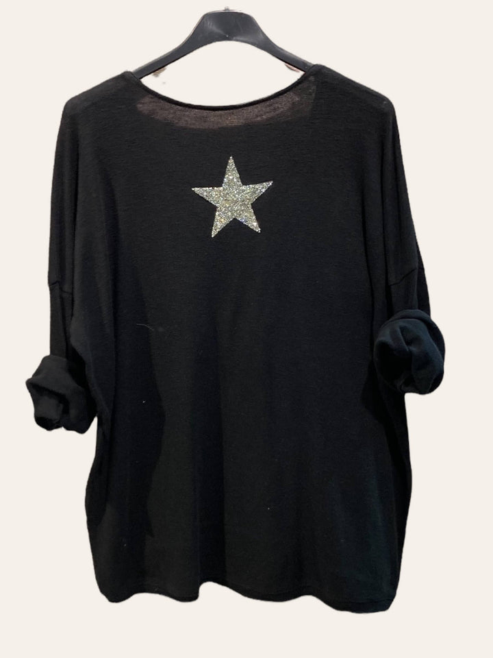 Cotton top with a rhinestone star : ORANGE