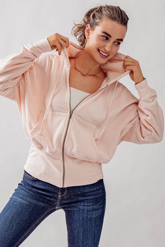 WASHED DOLMAN ZIP UP HOODIE JKT: NATRL