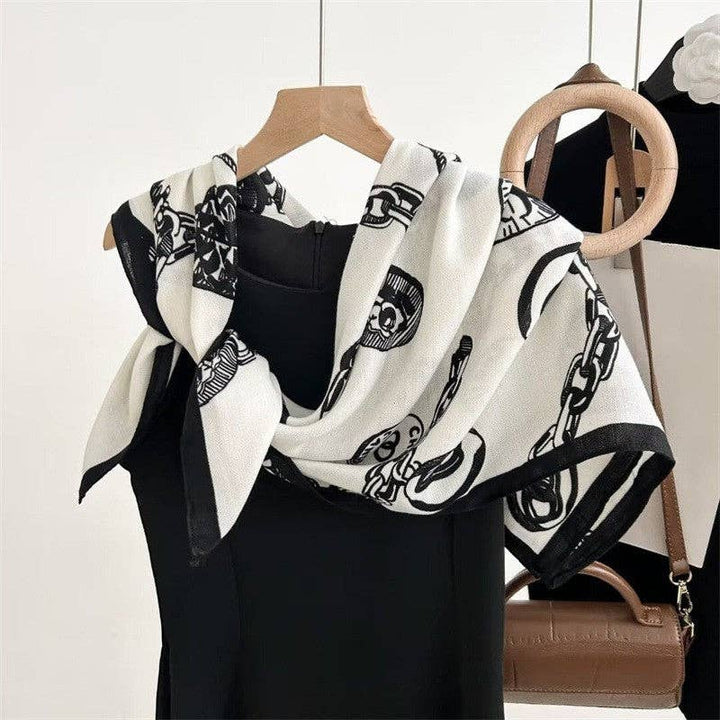 Floral Print Silk Scarf - Stylish And Versatile: BLUE