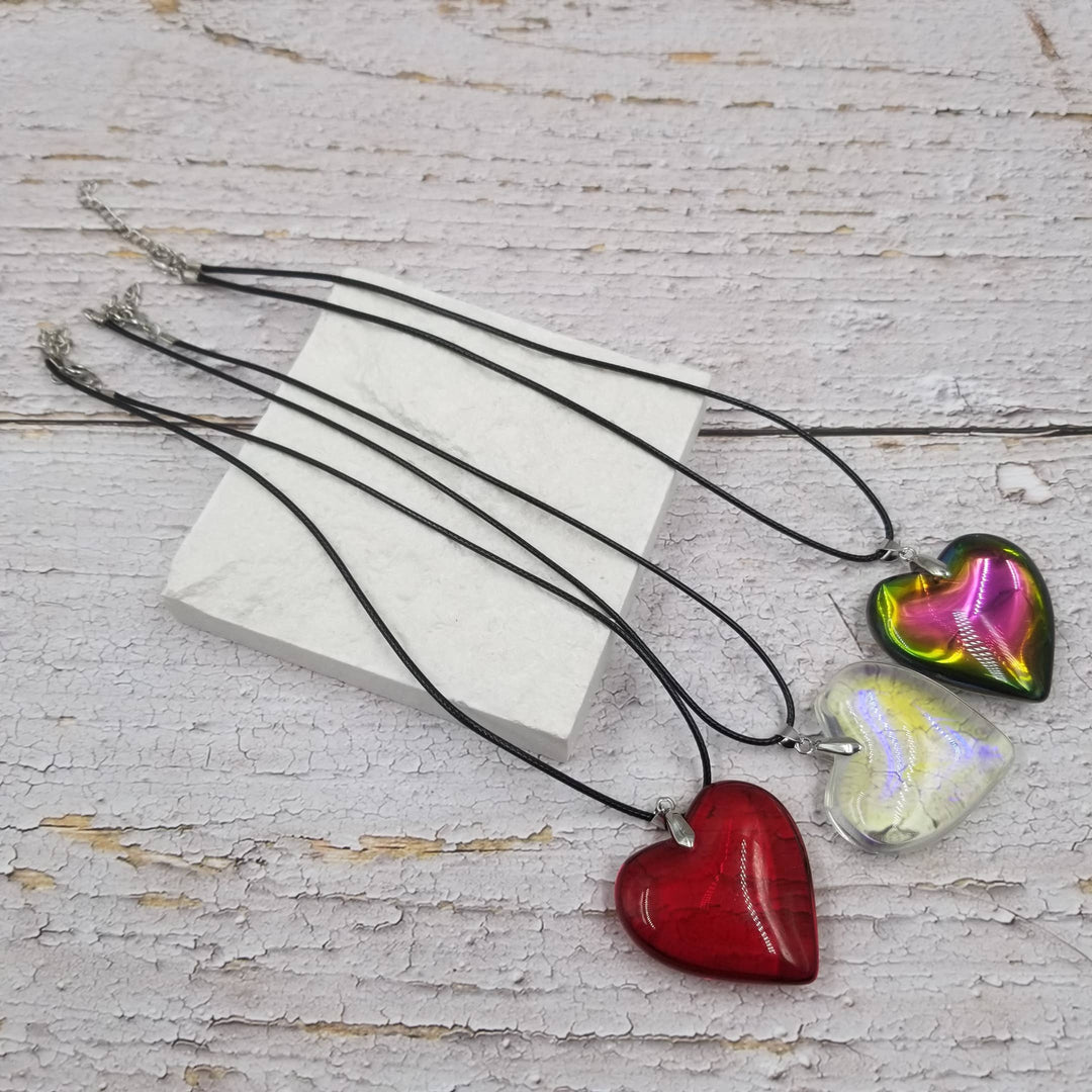 Large Glass Heart  Necklace: Colorful
