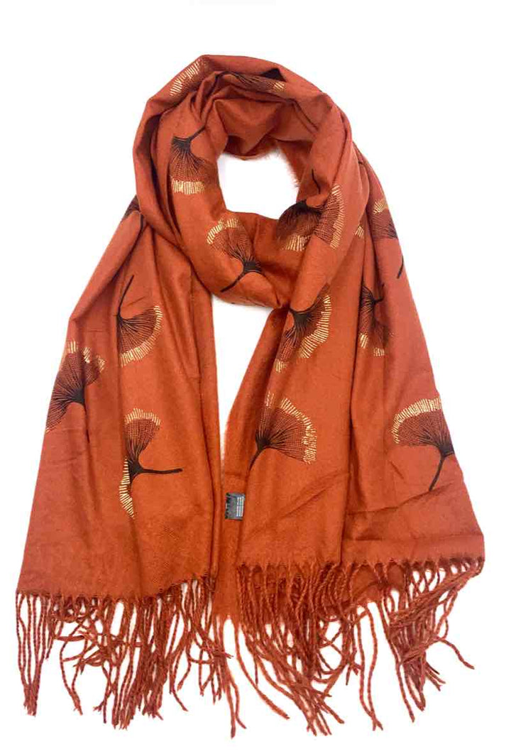 Gingko Leaf Pattern Soft Scarf: White
