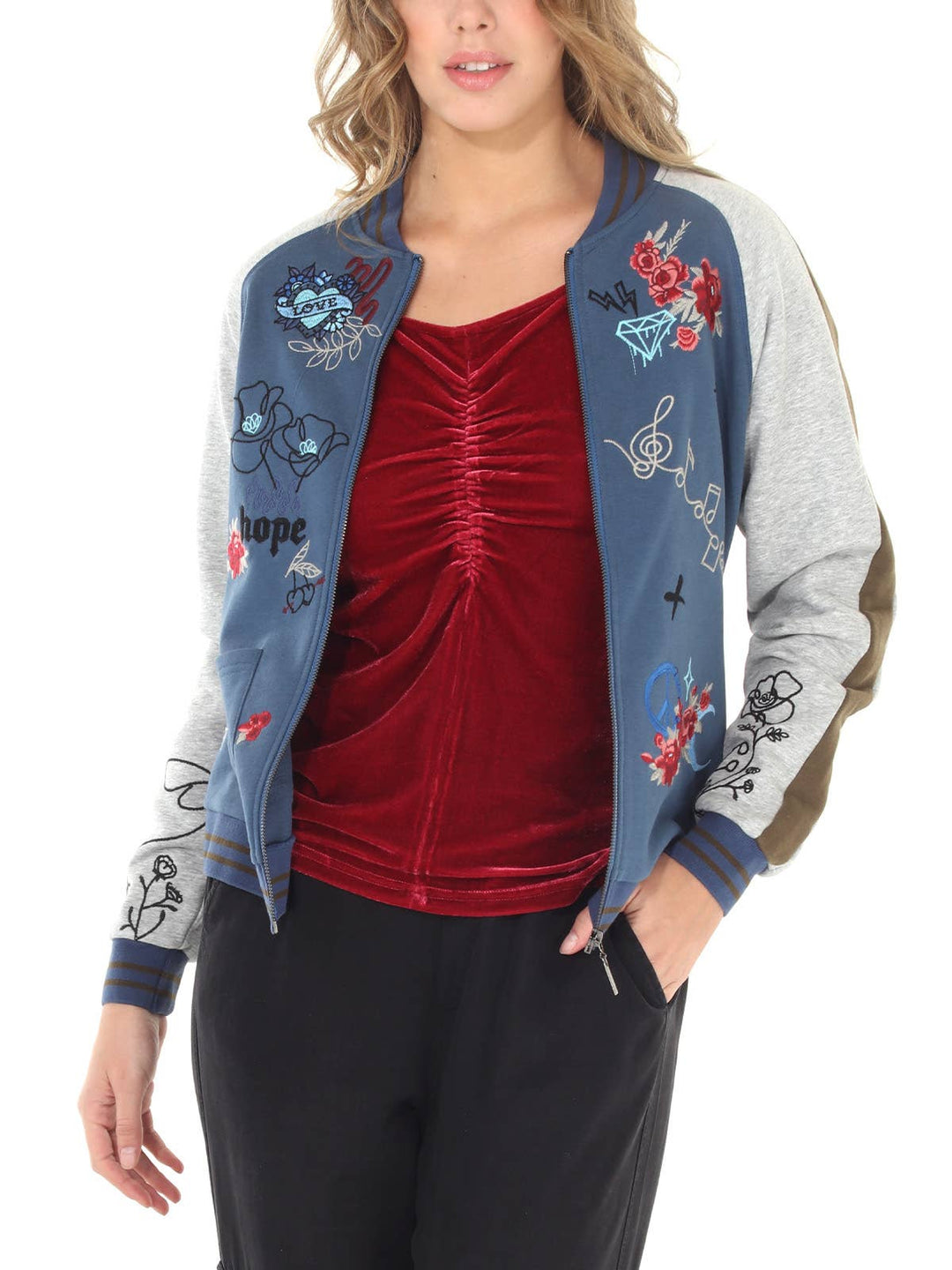 4512-MAJ  French Terry Baseball Jacket: Steel Blue/ L