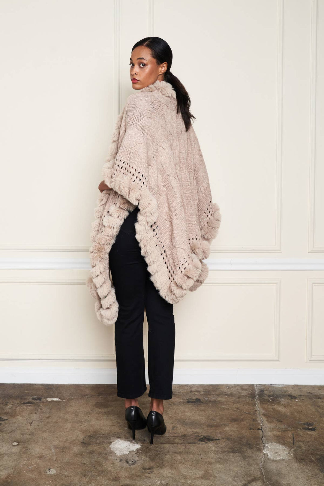 Faux Fur Trim Wrap: Wine