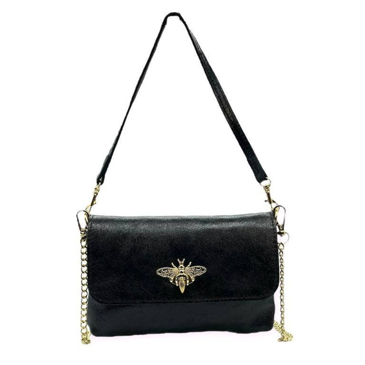 Leather Bag with Bee: Black