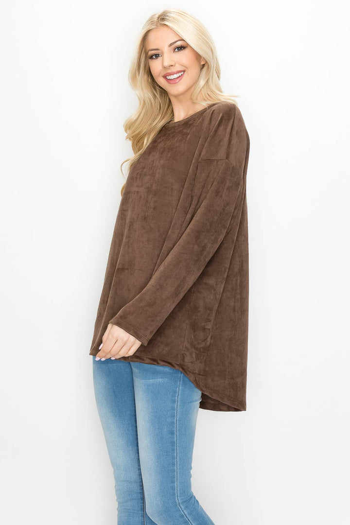 Adi Stretch Suede Top: UMBER / S / A5418