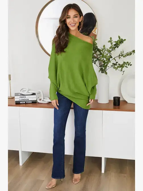 ASYMMETRICAL SWEATER: Avocado / XS/S