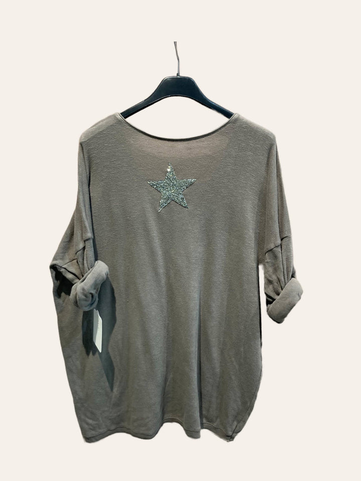 Cotton top with a rhinestone star : ORANGE