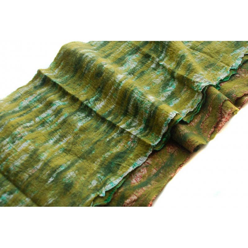 Dark Green and Lime Felted Scarves