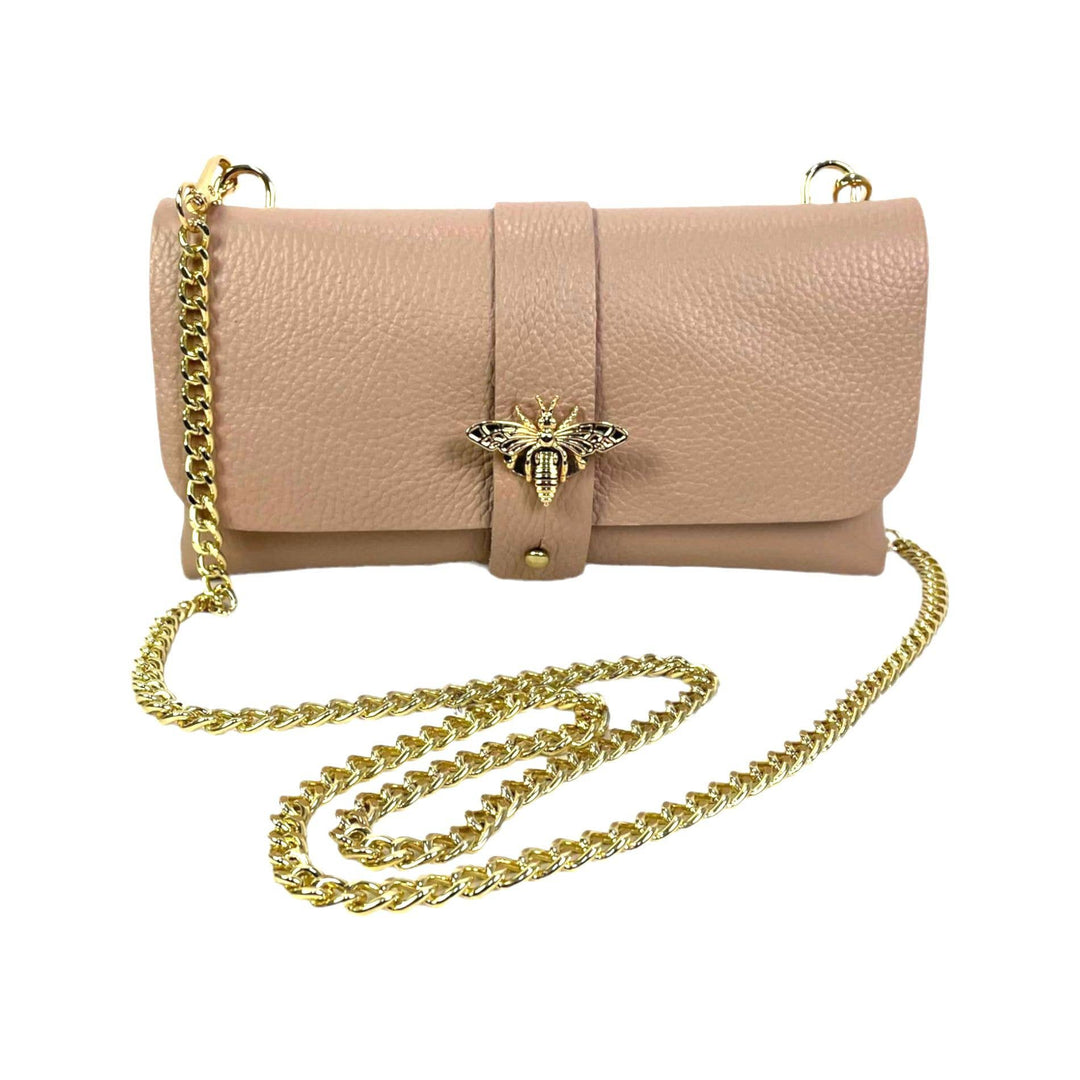 Grain Leather Bag with Dragonfly Clasp: Dark Taupe