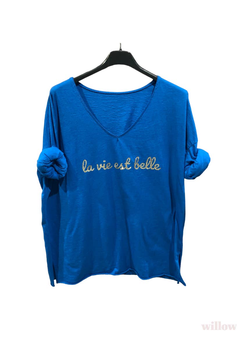 “Life is beautiful” cotton t-shirt: Jeans