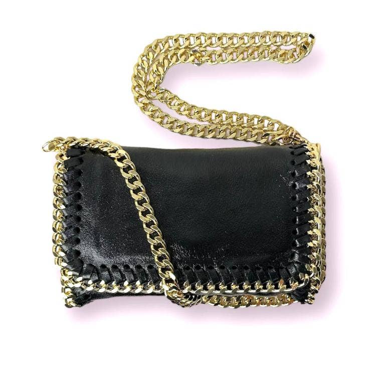 Leather Bag w/Chain: Navy blue